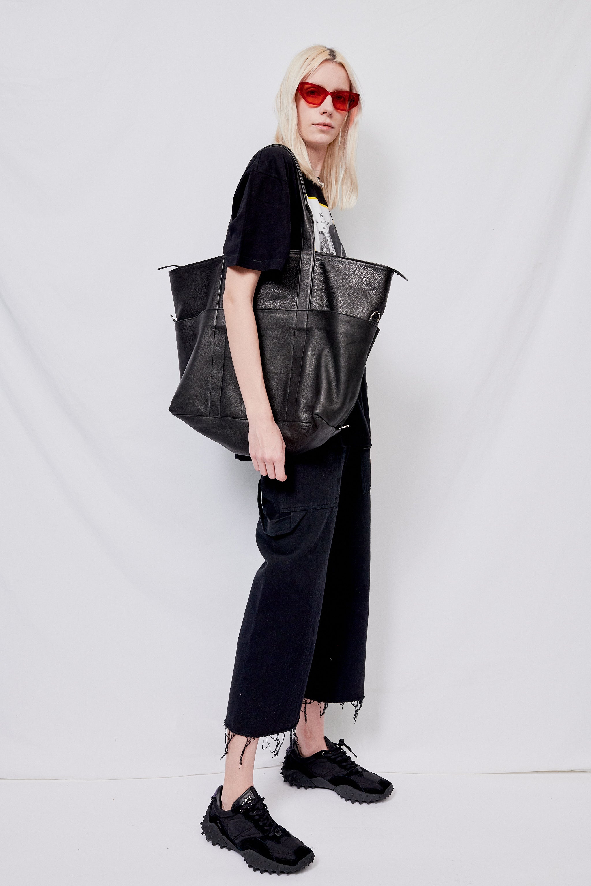 Black Leather Travel Tote
