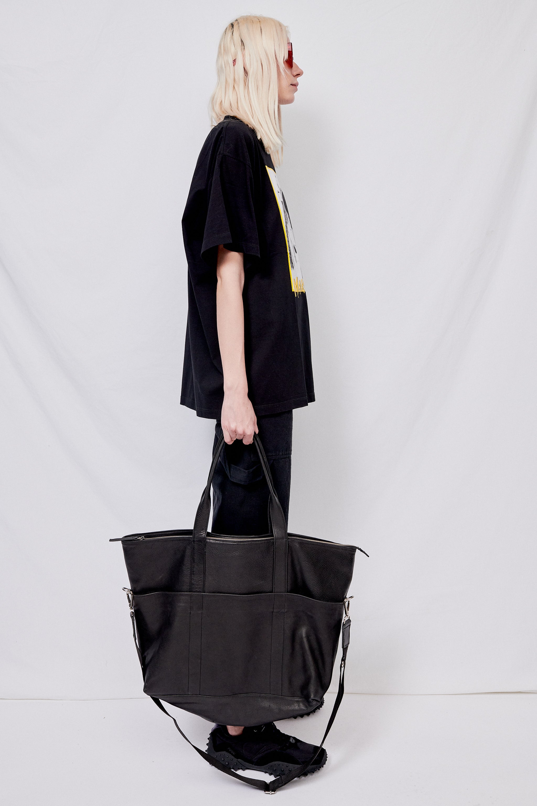 Leather Travel Tote - Black