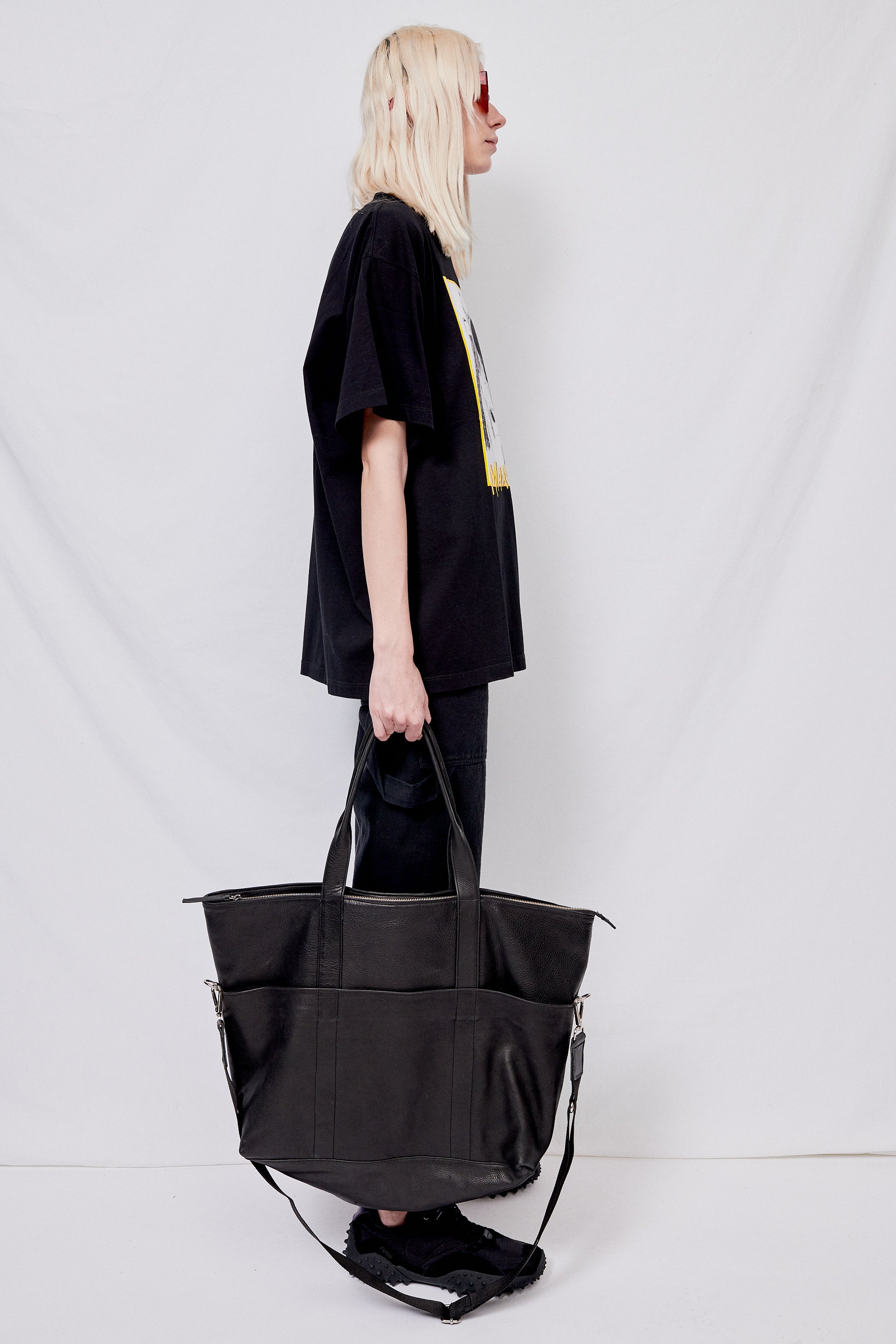 Black Leather Travel Tote