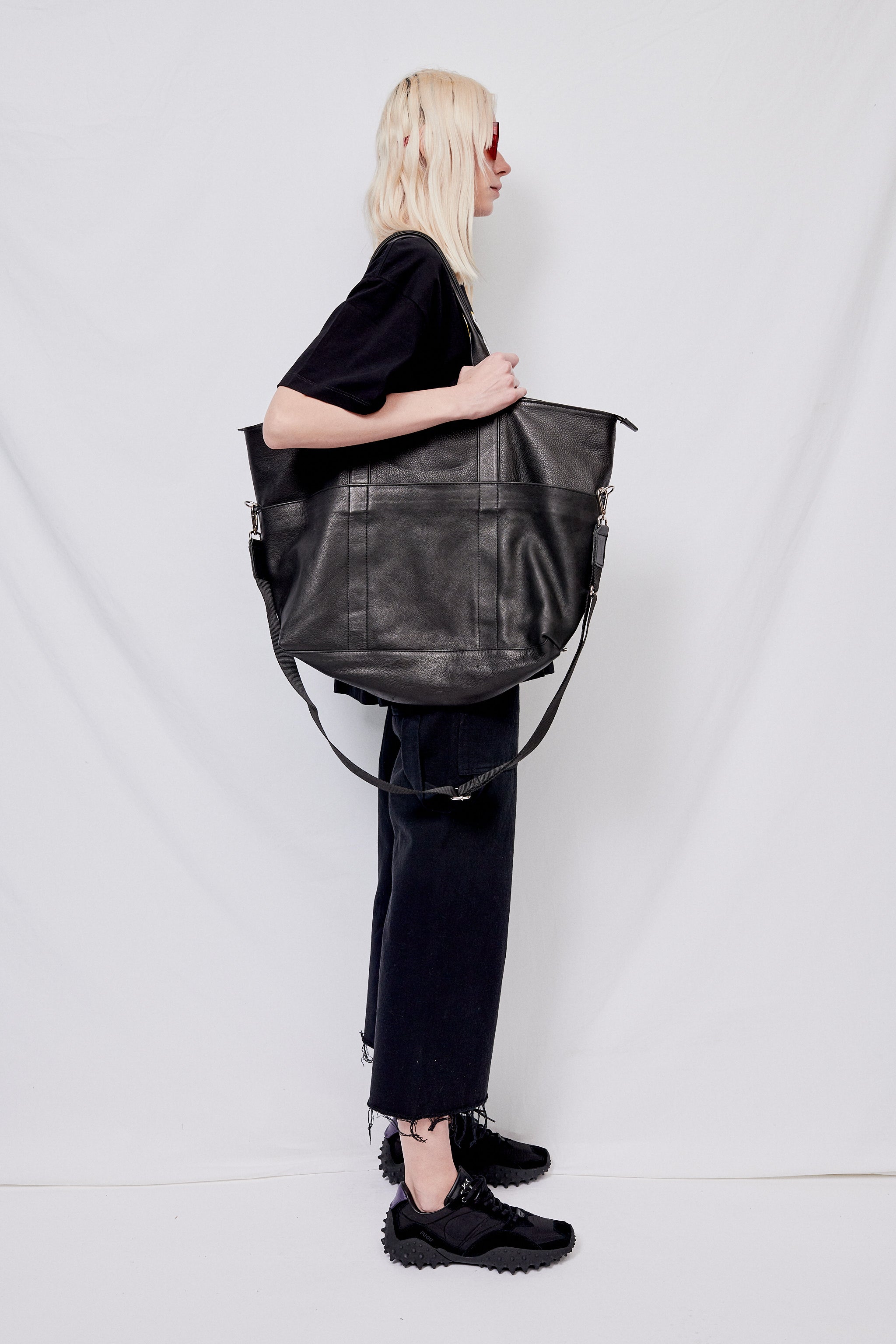 Black Leather Travel Tote