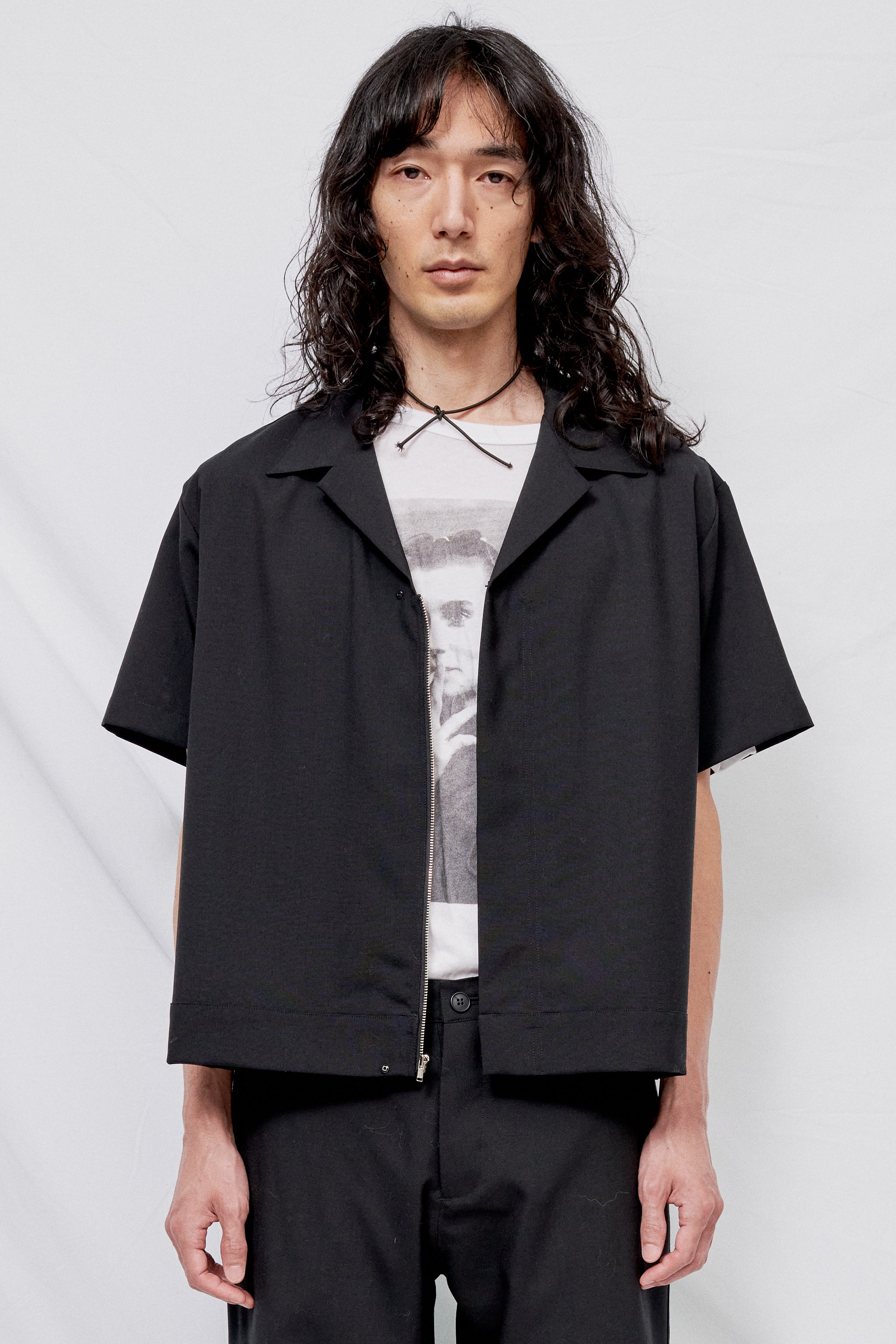 Black Suiting Zip Bowling Shirt