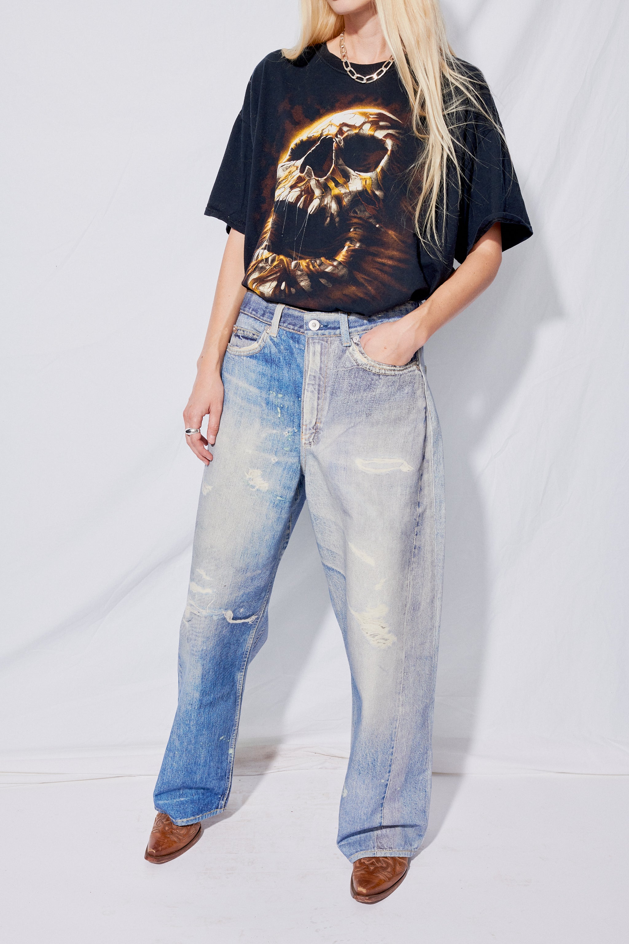 Digital Denim Print Full Cut Pant
