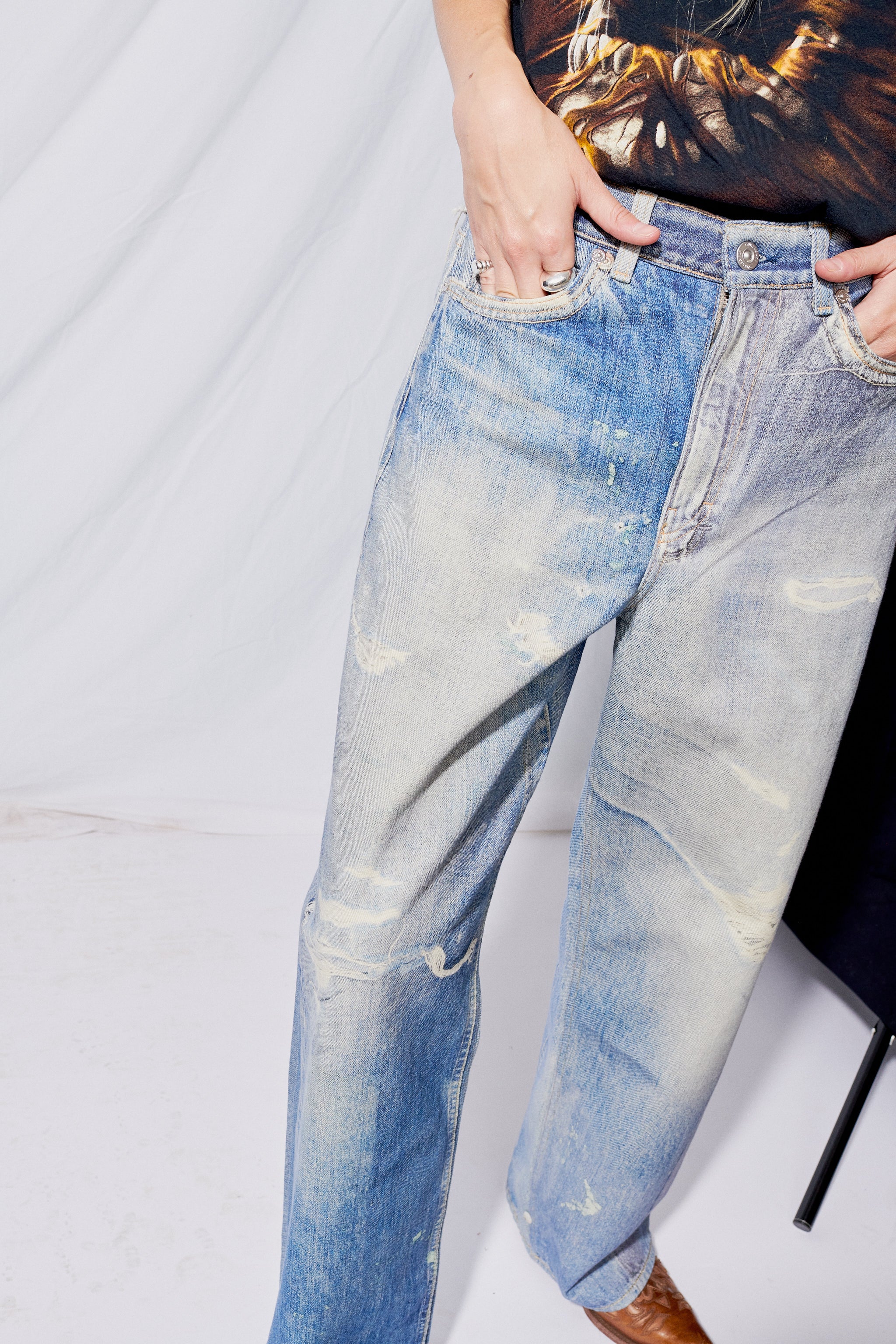 Digital Denim Print Full Cut Pant