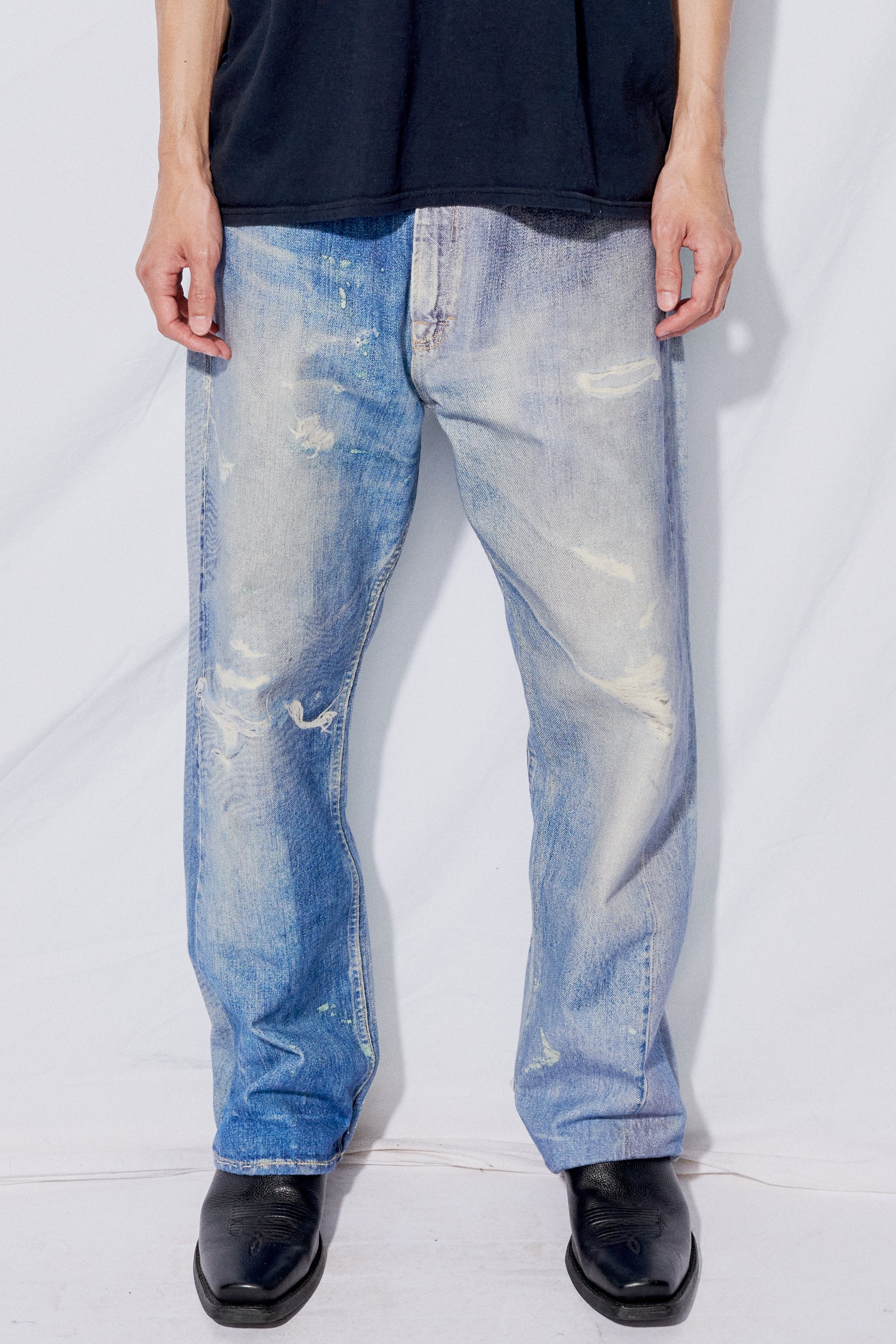 Digital Denim Print Third Cut Pant