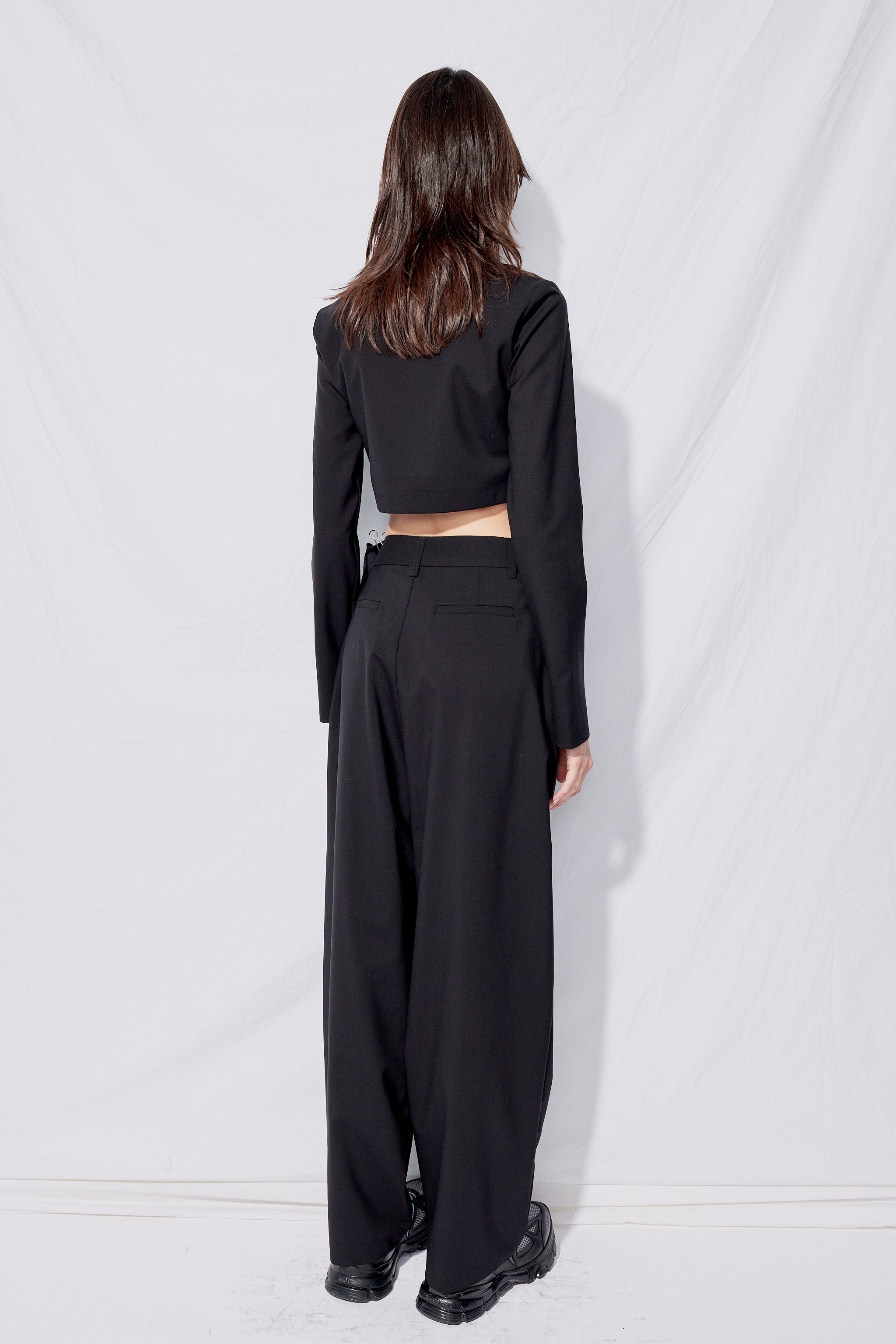 Black Suiting Crop Rugby Top