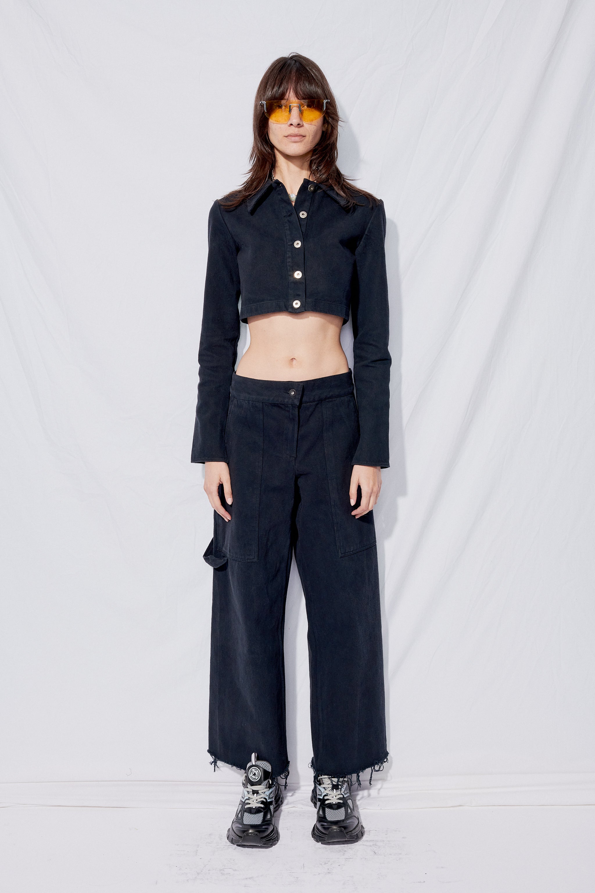 Black Overdye Denim Crop Simple Pant