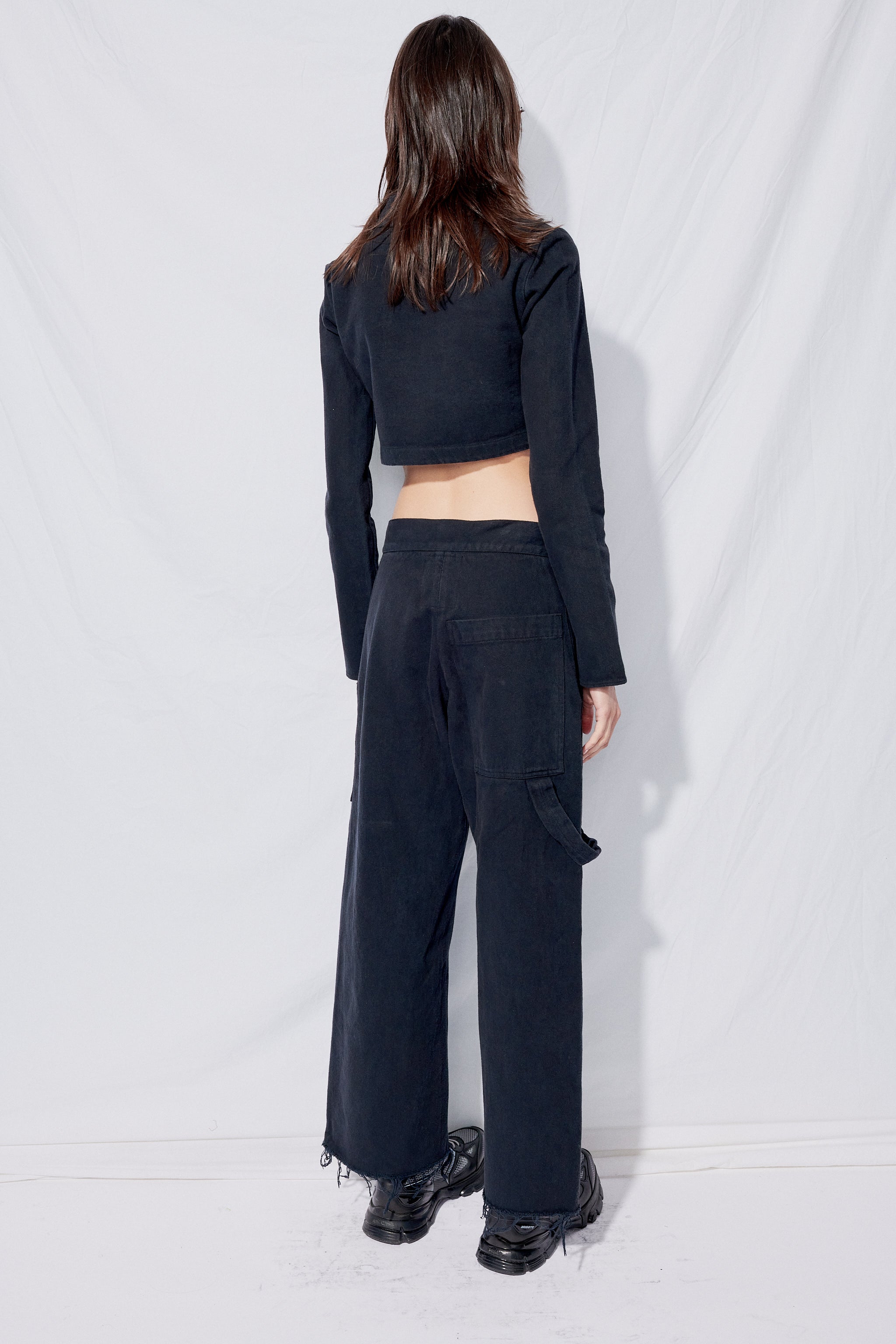 Black Overdye Denim Crop Simple Pant