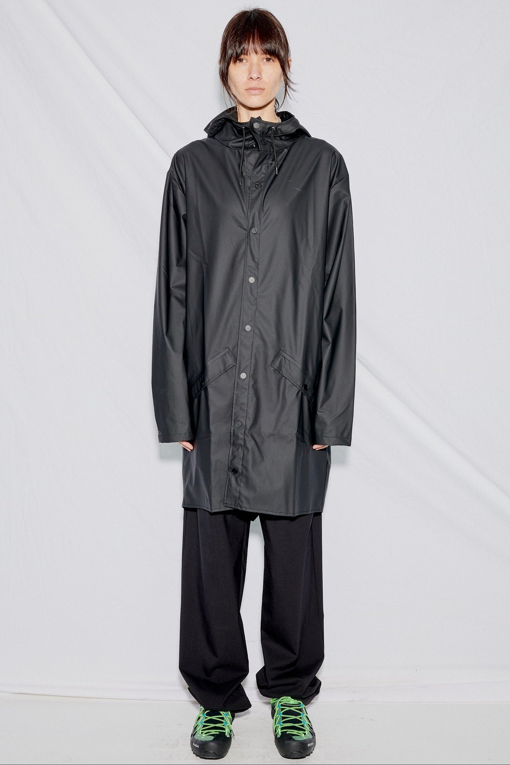 Black Hooded Rain Long Jacket