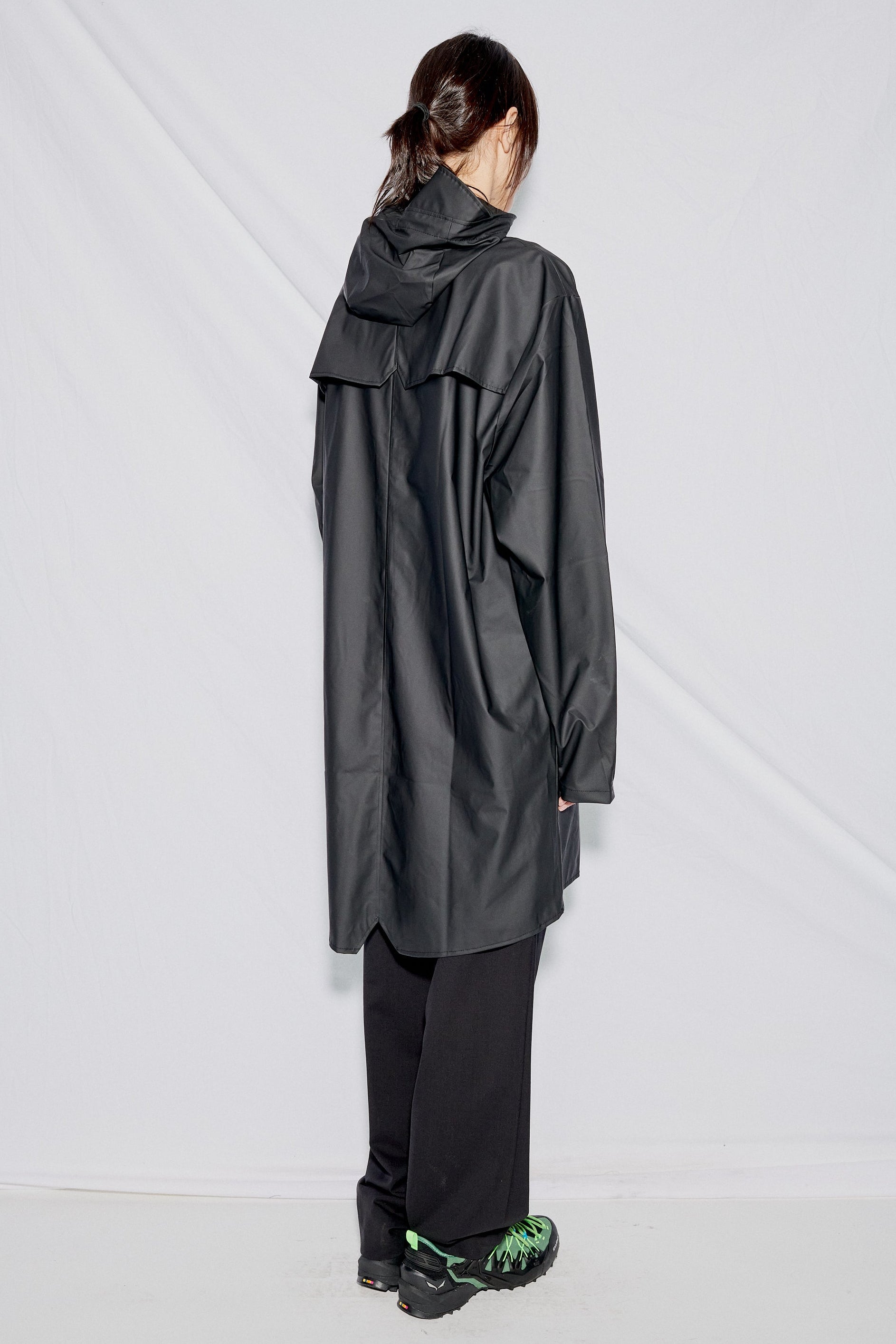 Black Hooded Rain Long Jacket