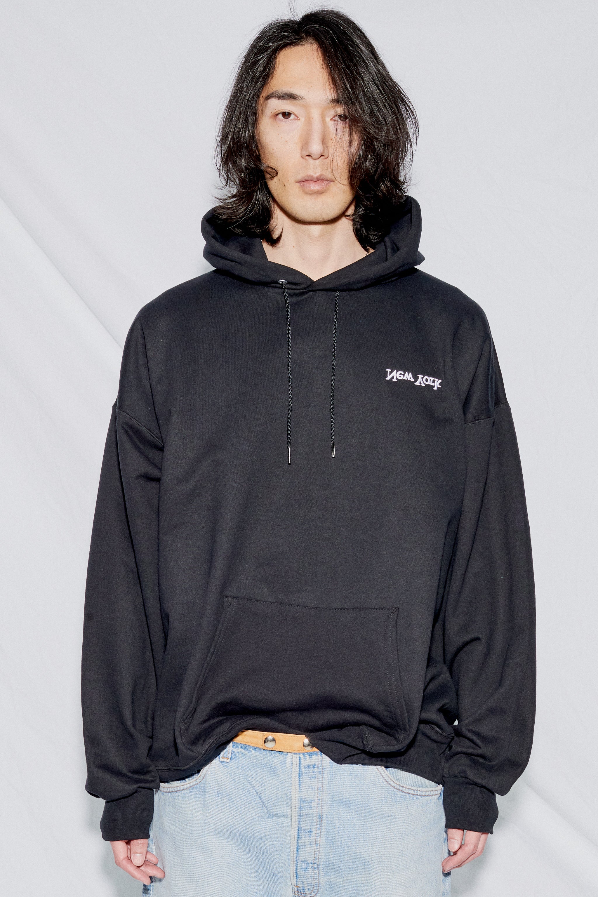 Black Embroidered New York Chest Logo Hoodie