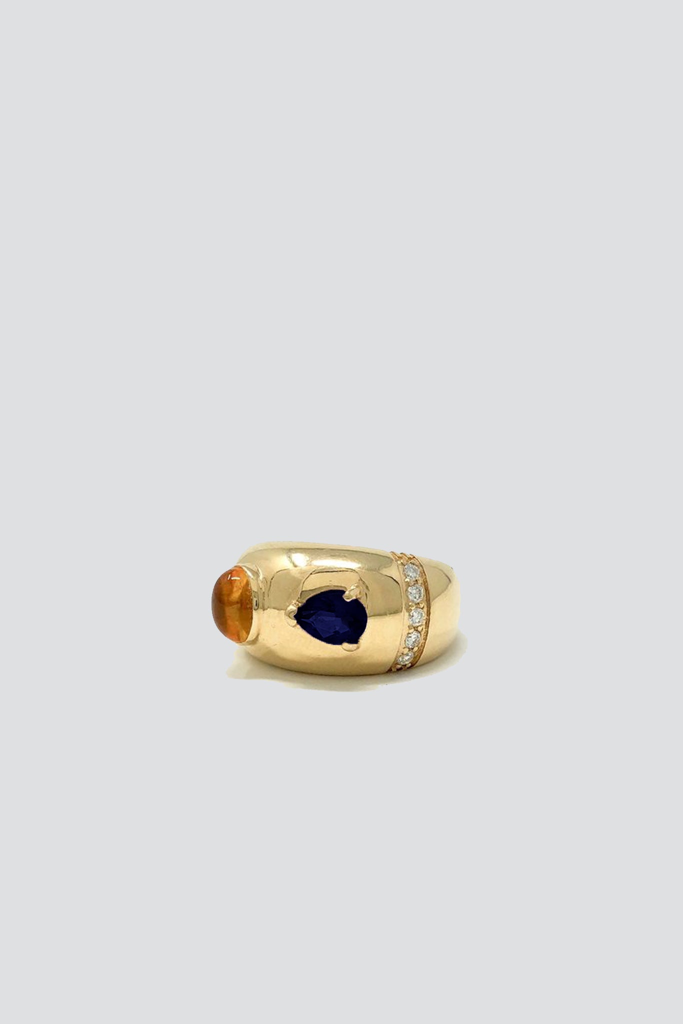 14K Gold Plated Citrine/Sapphire Bubble Bezel Ring