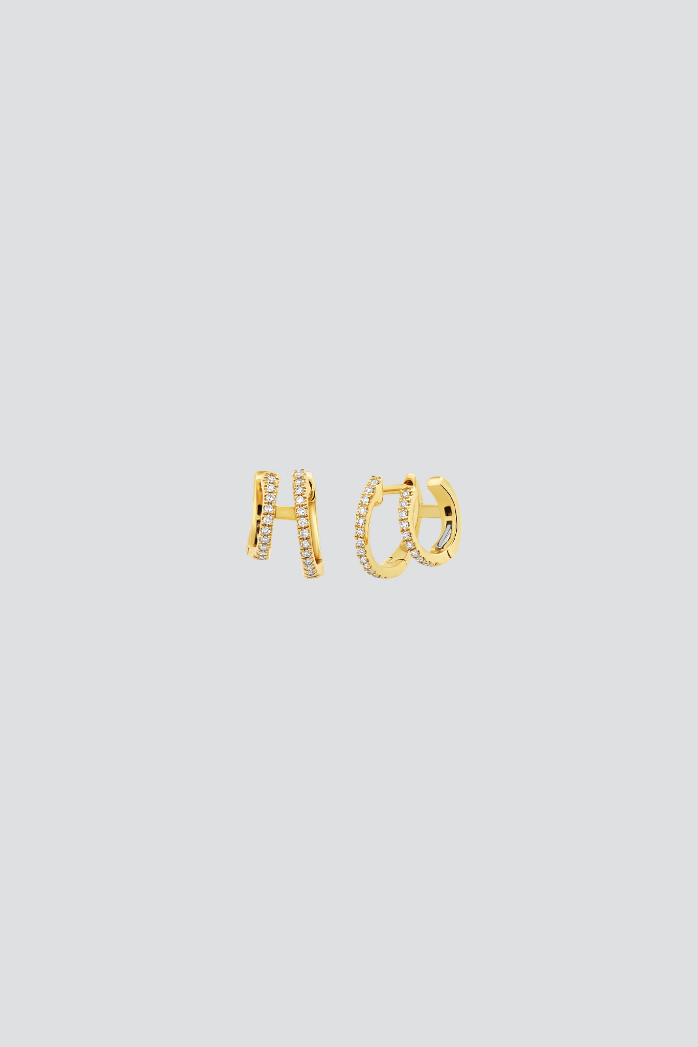 14K Yellow Gold Pave Double Hoops