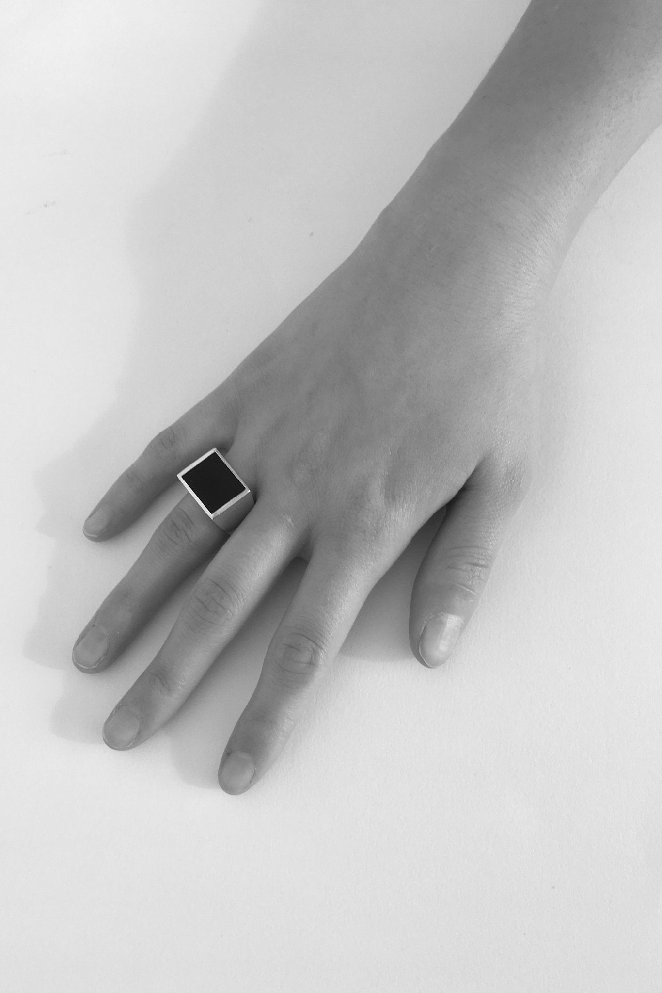 Silver Onyx Signet Ring - Square