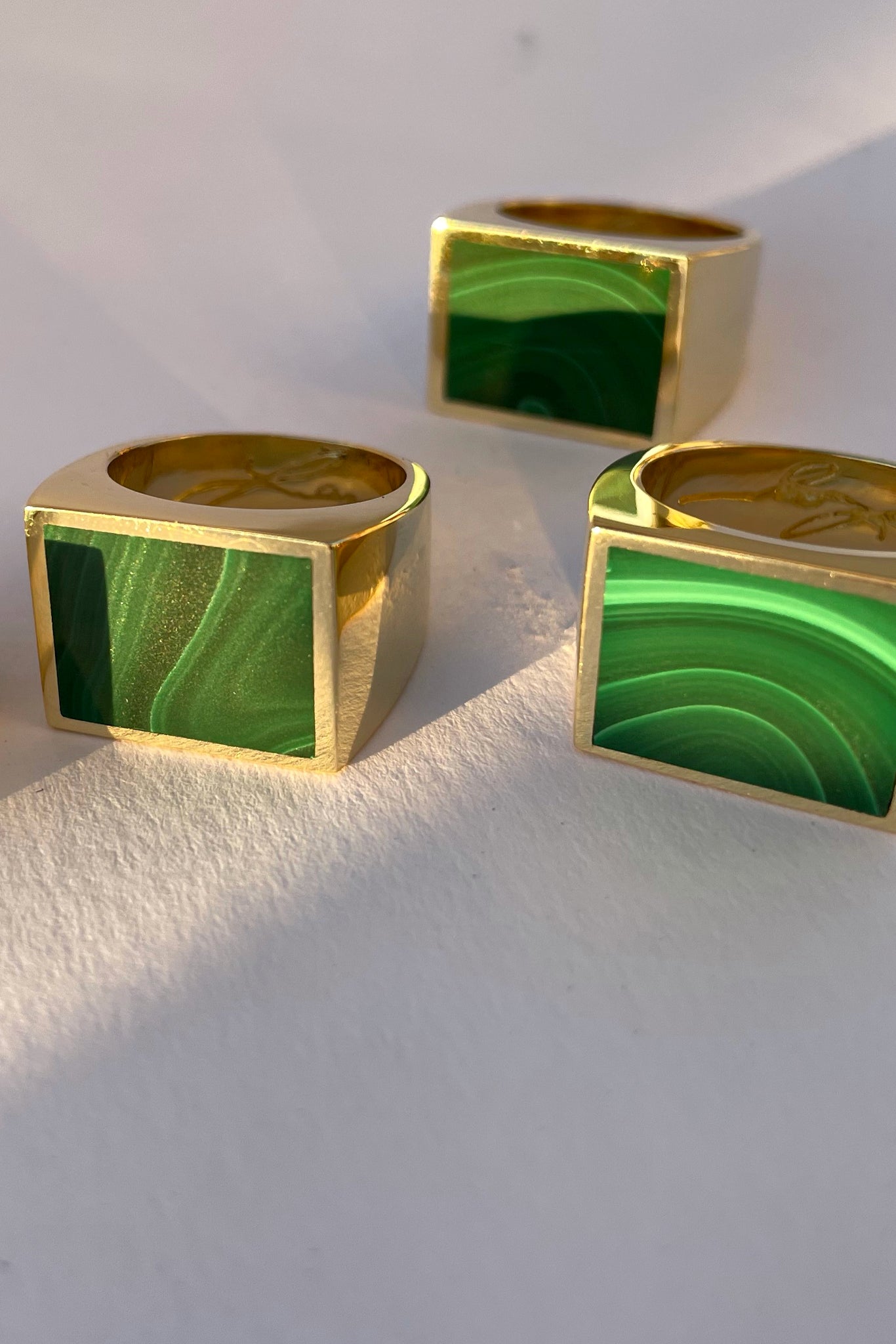 Brass Malachite Signet Ring - Square