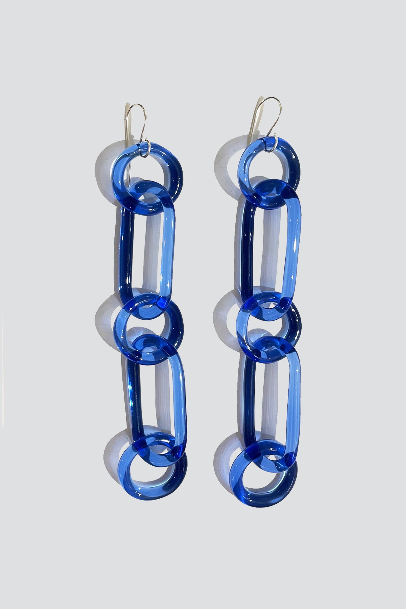 Cobalt Long Circle and Oval Chain Earrings