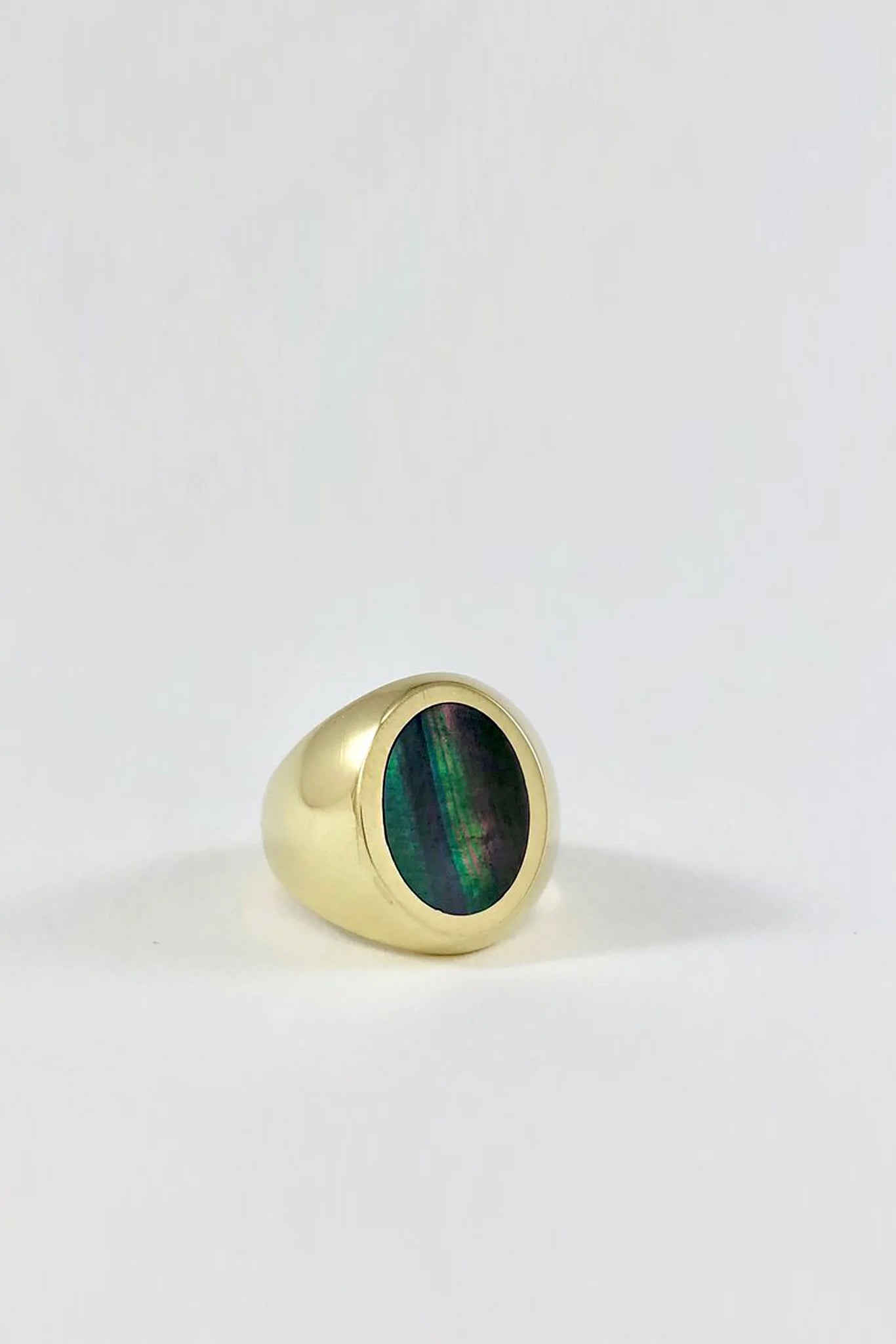 Brass Black Mother of Pearl Signet Ring - Oval