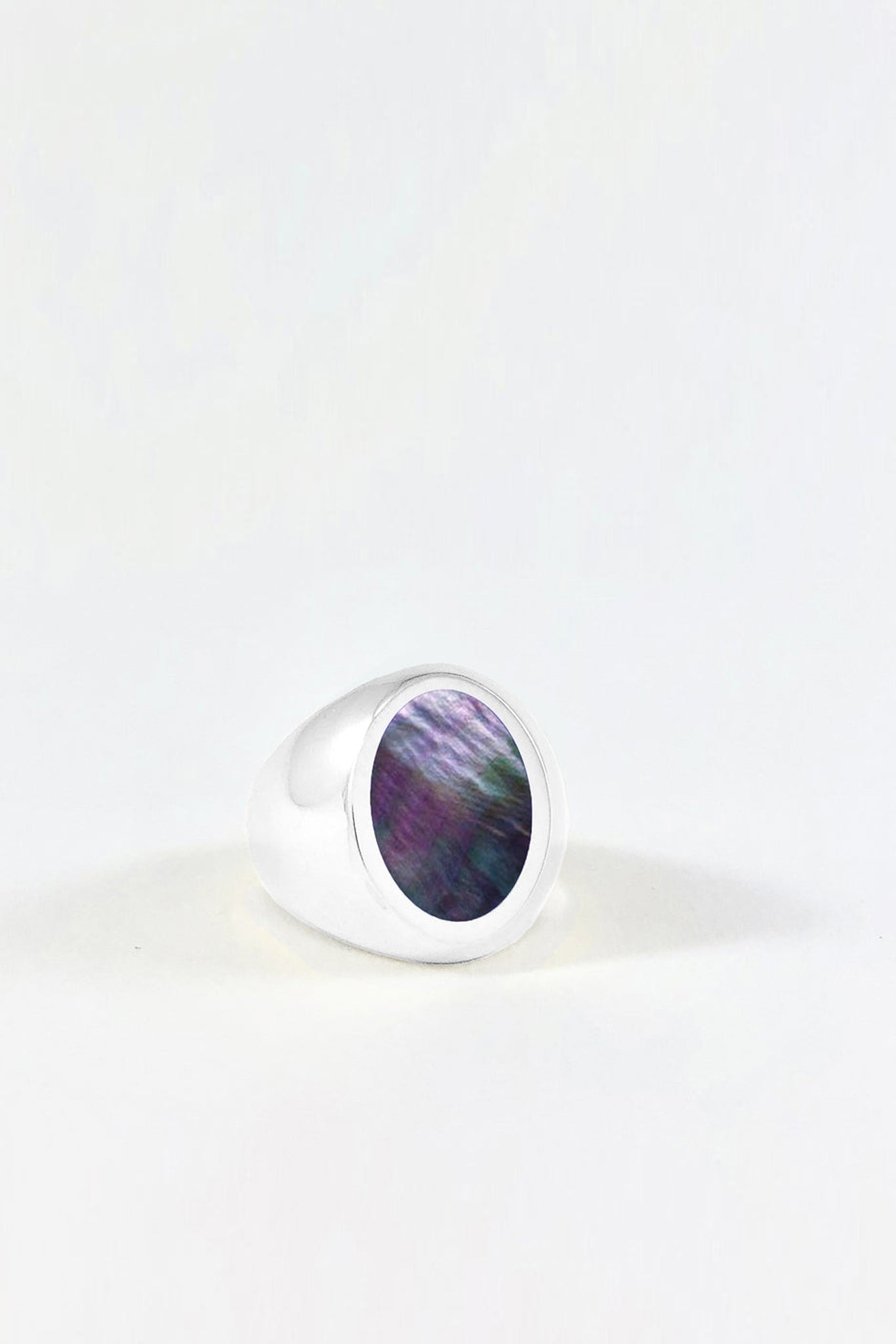 Silver Black Mother of Pearl Signet Ring - Oval