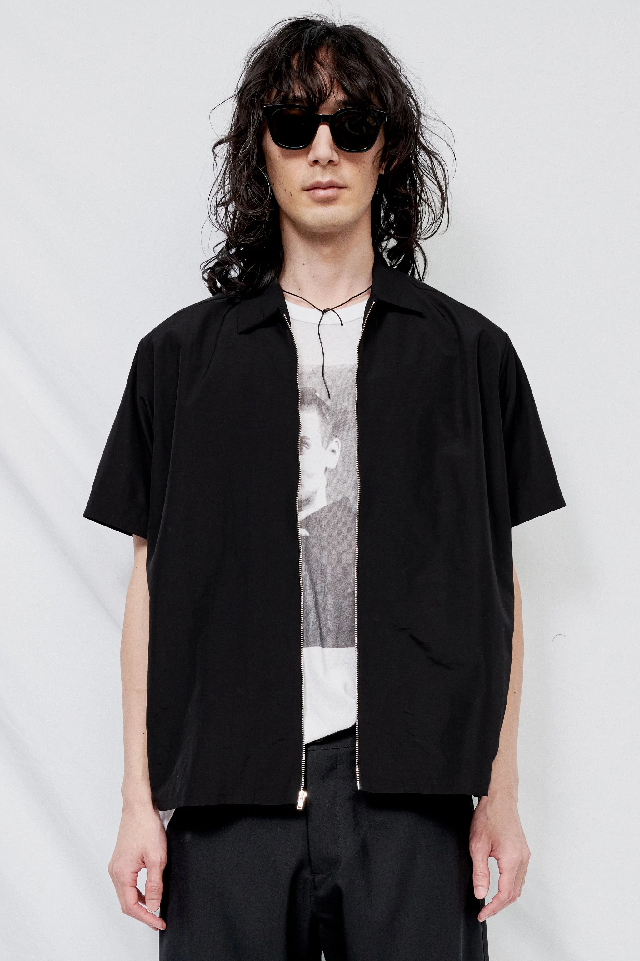 Black Suiting Zip Camp Shirt