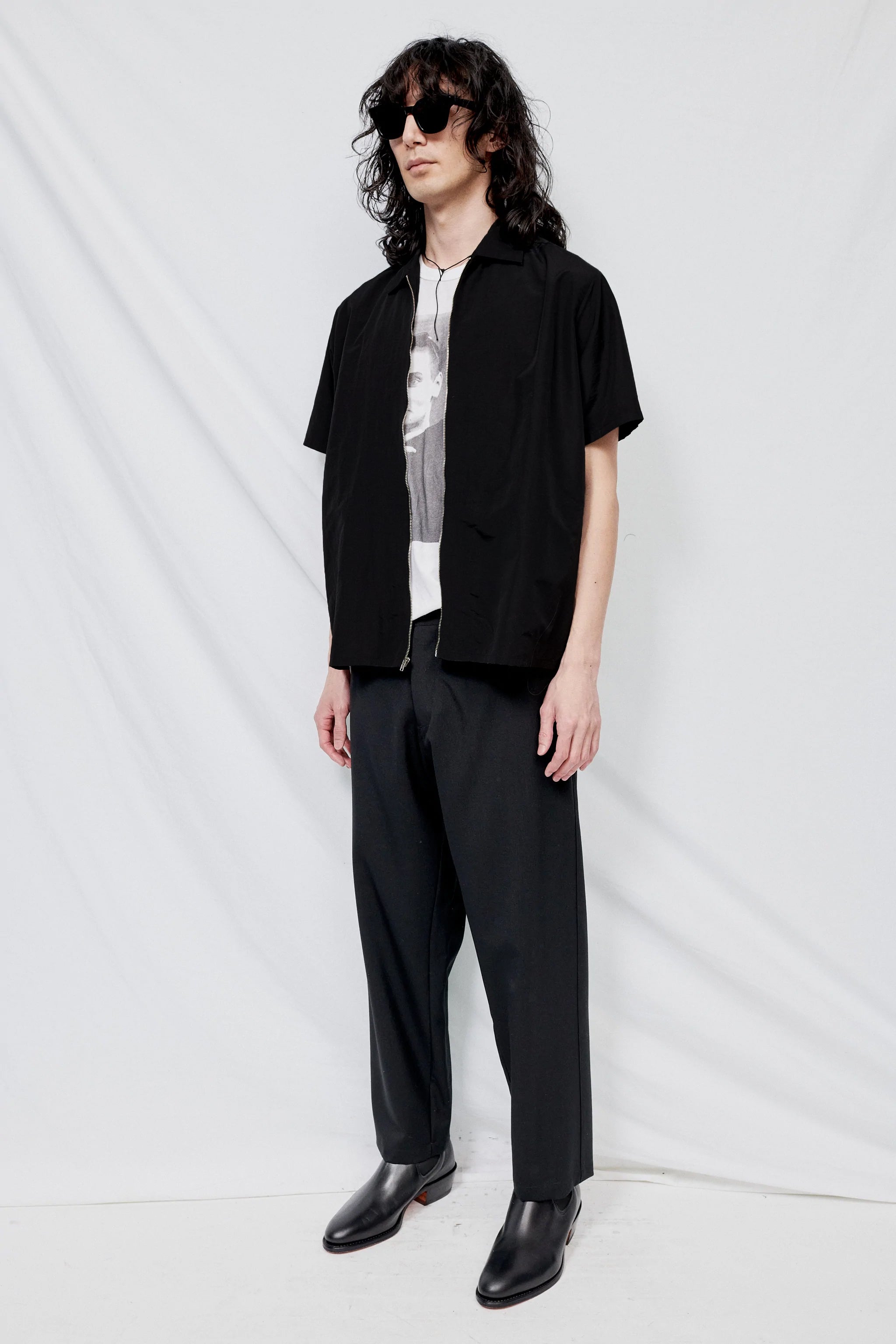 Black Suiting Zip Camp Shirt