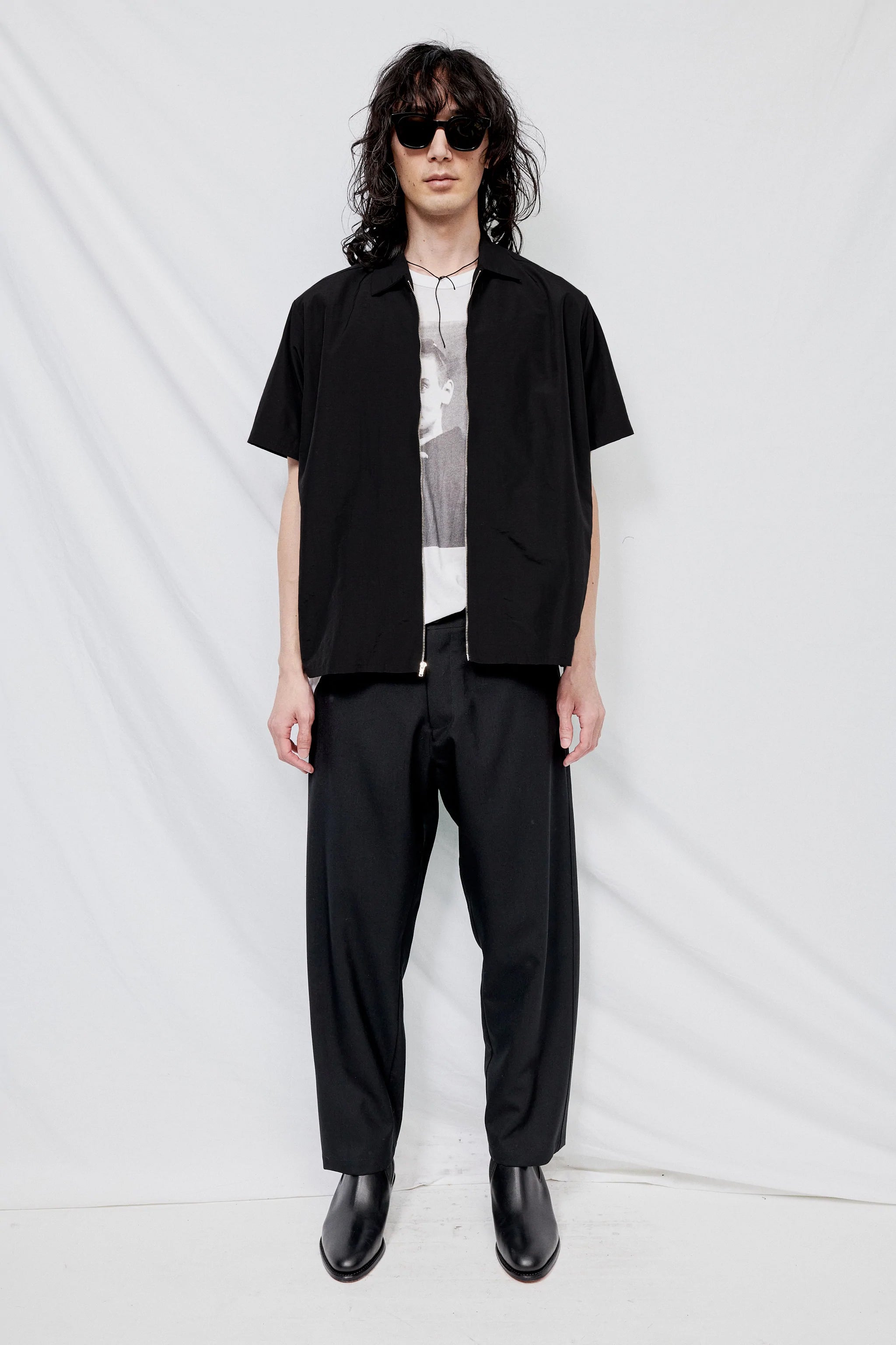 Black Suiting Zip Camp Shirt